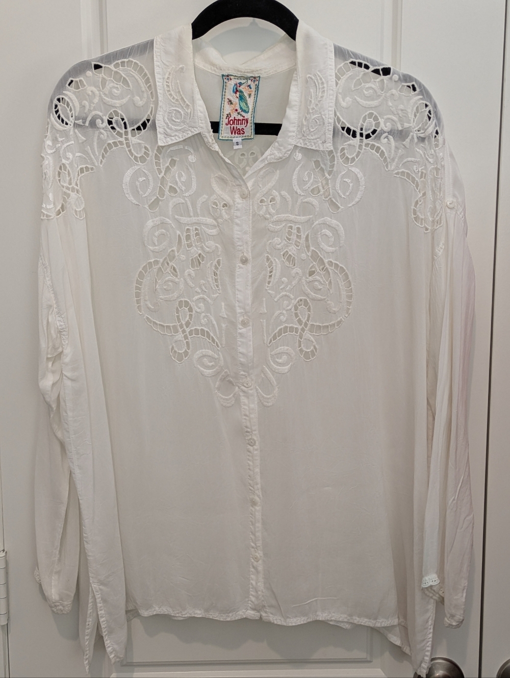 Johnny Was White Embroidered Button-Front Women's Blouse - S